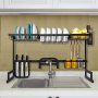 Kitchen Over The Sink 201 Stainless Steel Black Rustproof 2 Tier Dish Drying Rack for Drain Board Utensil Holder Cutting Board