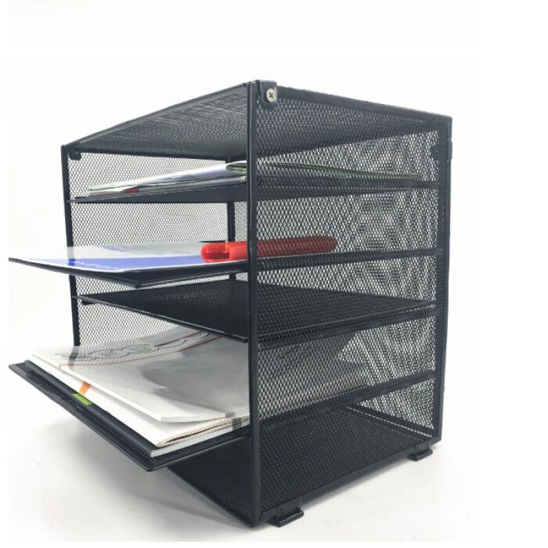 New design multi-functional black mesh wire desktop office file organizer for 5-Drawer Storage File Cabinet