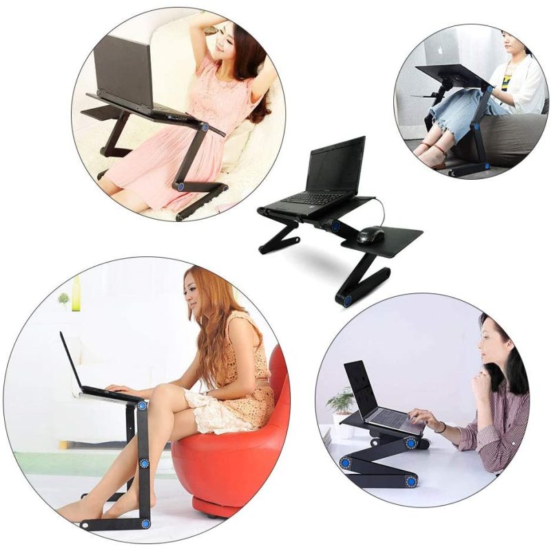 Home Working Use Aluminium Desktop Adjustable Portable Foldable Laptop Holder Stand for Bed with Mouse Pad Cooling Holes
