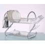 Hot Sale Deluxe Metal S Shape Rust Proof Kitchen 2-Tier Dish Rack with Drainboard and Cutlery Cup