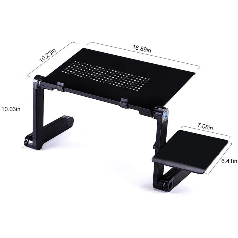 Home Working Use Aluminium Desktop Adjustable Portable Foldable Laptop table for Bed with Mouse Pad Cooling Holes