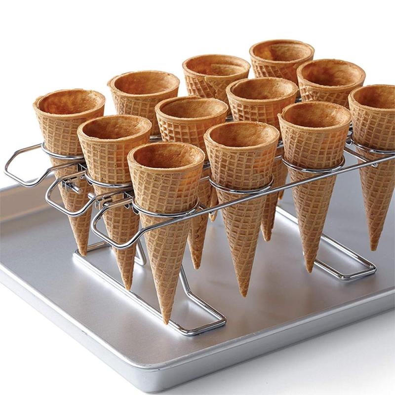 WIDENY wholesale store table top sliver chrome plate metal wire mini 16-Cavity Ice Cream Cone Holder for kids