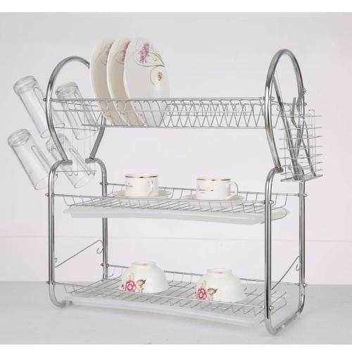 Modern premium durable easy cleaning 3 tier Stainless Steel dish drying rack for home and kitchen dish