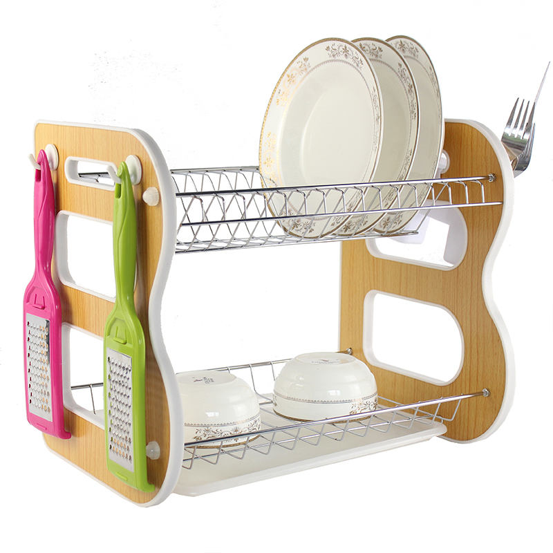 New Style Collapsible Metal 2 Tier Kitchen Dish Rack With Utensils Holder