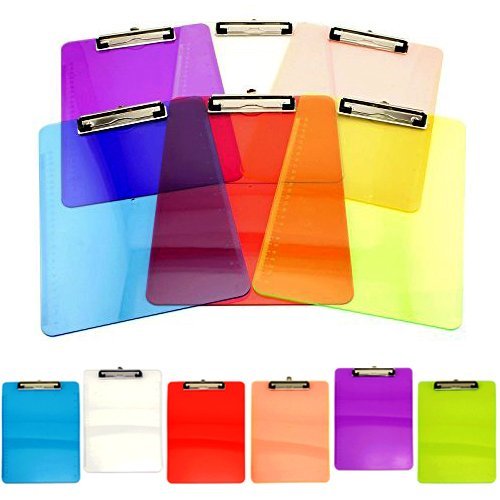 Custom Colorful Transparent mix assorted colors a4 Size Storage letter plastic clip board clipboard with low profile clip