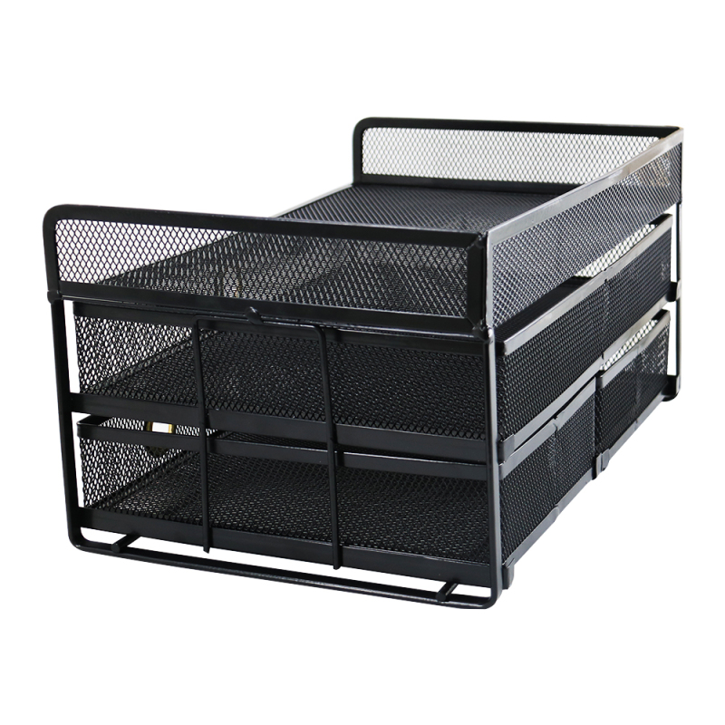 New Design High Quality Office black Metal Mesh Desk Organizer File Tray with Three Sliding Drawers