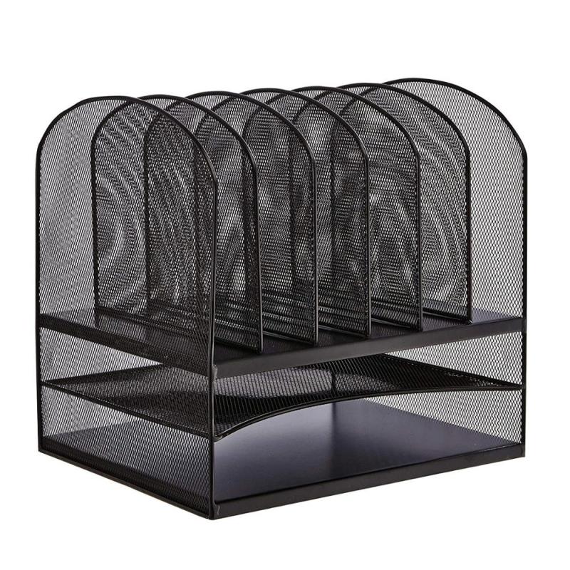 Office Supply Black Table Metal Wire Mesh 2 Tray/6 Sorter Desktop File Organizer for Office