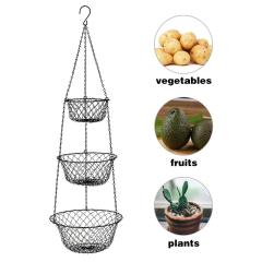 Iron Wire Black Kitchen Storage Basket  Vegetable Container Heavy Duty Wire vegetables 3 tier fruit basket