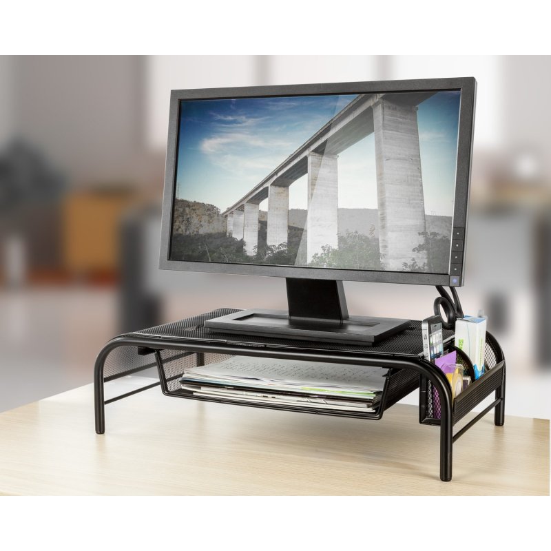 Metal mesh desk organizer computer desk laptop monitor stand  with drawers for home and office