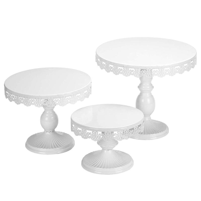 Set of 3 Cake Stands Round White Adjustable Metal Dessert Display Cupcake Cake Stand for Party Wedding