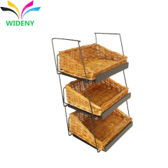 2 tiers wicker basket bread chips counter wrought wire metal display stand