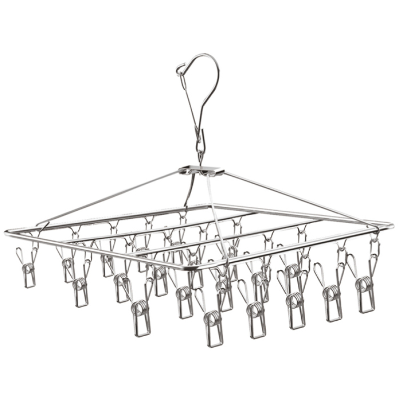 Home Wall Mounted Swing Stand 48 Clips Clothing Hangers Stainless Steel Square Metal Clothes Hangers With Hook Hanger