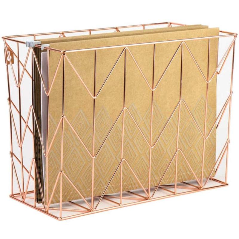 Eco friendly recyclable table organizer holder chrome plated wire mesh metal home office desktop supply rose gold storage box