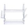 Hot Sale home Kitchen tableware organizer 2 Tiers folding white metal the Sink bowl Rack for drainer