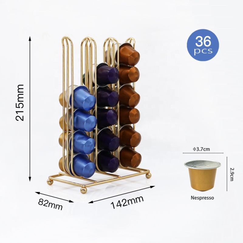 Unique dual-sided slim coffee pod holder Mountable Storage gold  Wire coffee capsule holder for nespresso