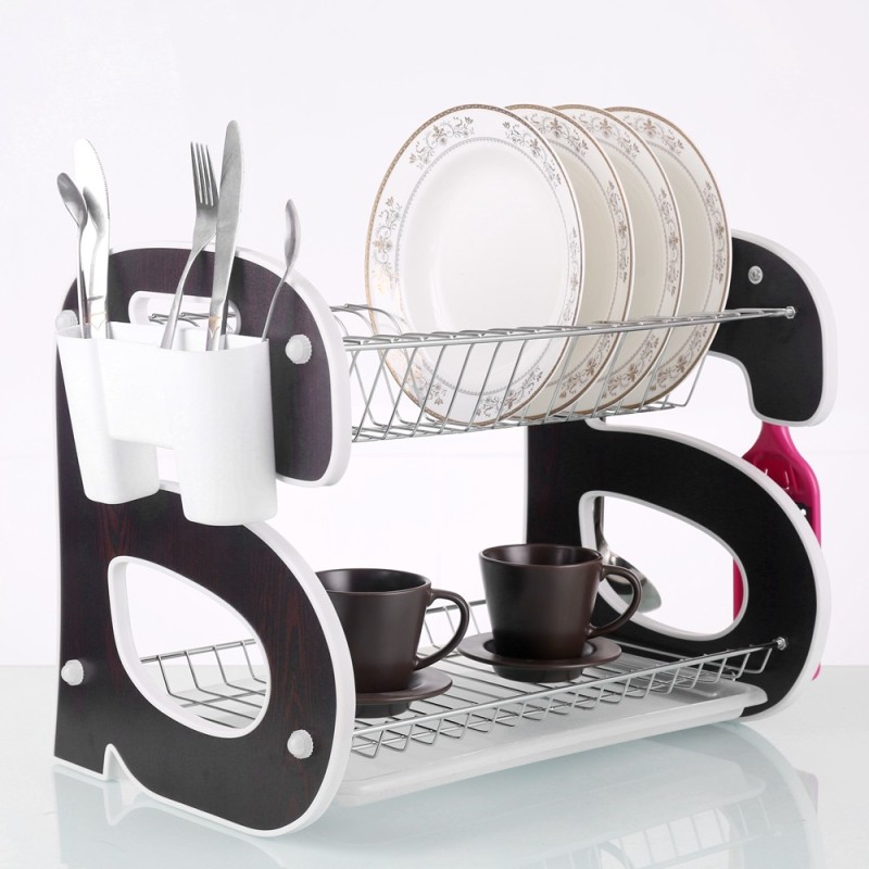 New Design Hot Popular Stainless Steel Black Coating Kitchen Organizer Set Bowl Knife Dish Drying Rack