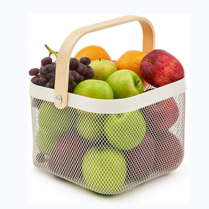 Wideny wholesale home supply multifunction storage holder white metal mesh iron fruit dish storage basket with handle