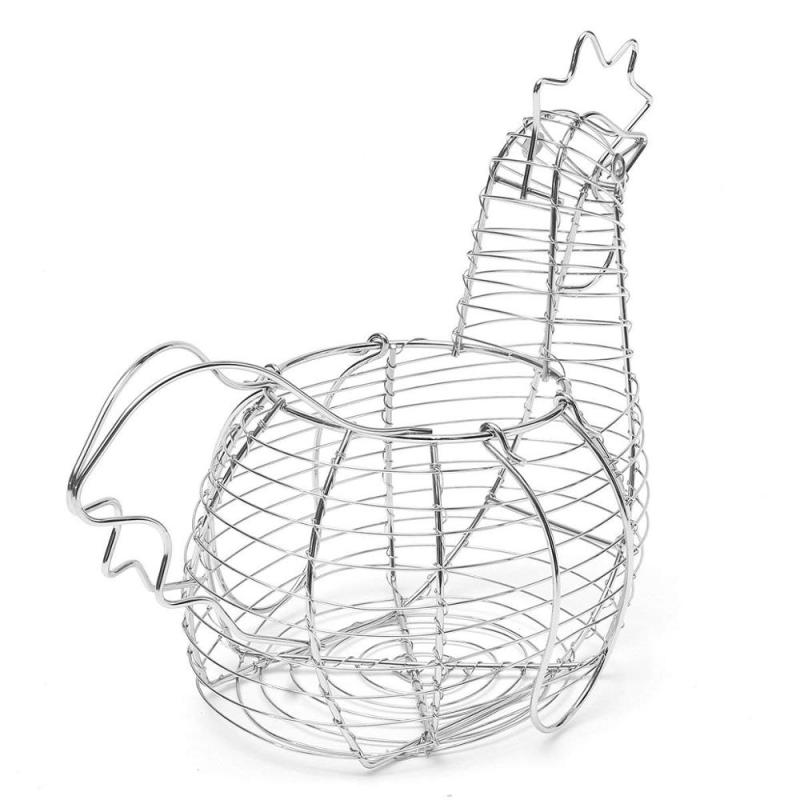 Manufacture Farmhouse Style Black Metal Kitchen Decorative Storage Iron Wire Chicken Design Egg Basket