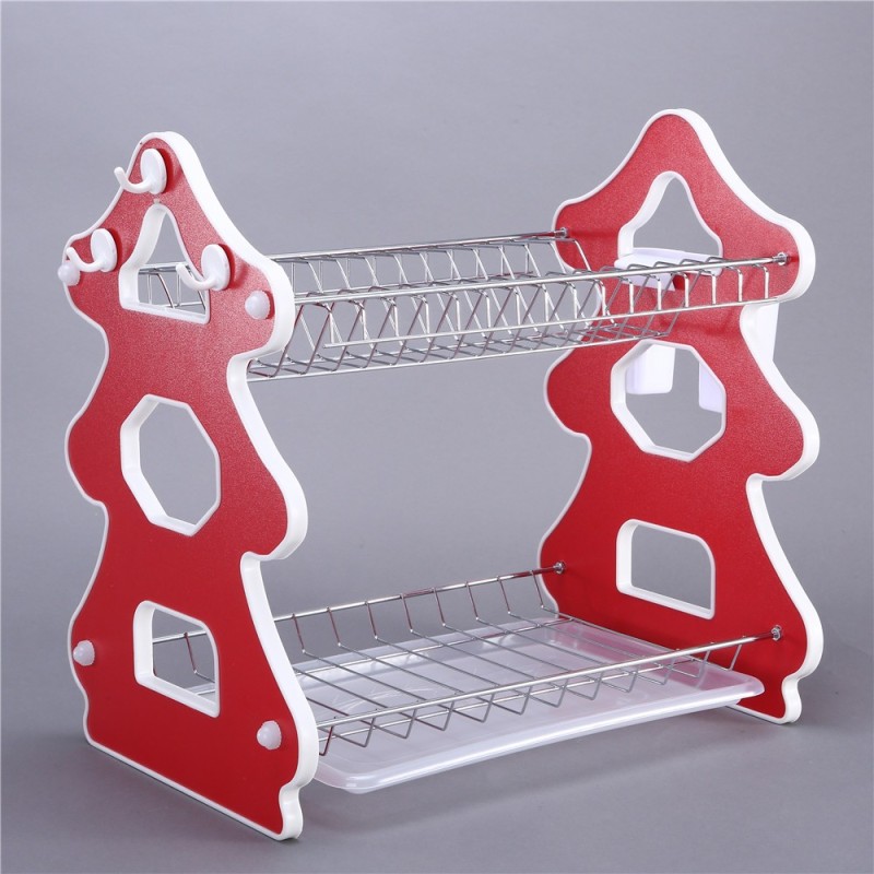Amazon Hot Sale Multipurpose Dish Drainer Rack Red Stainless Steel Kitchen PP Drainer Sink Dish Rack
