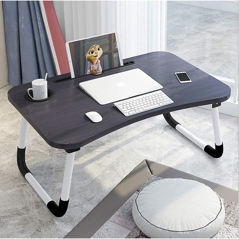 Modern Small Dormitory Table Breakfast Serving Black Adjustable Portable Foldable Laptop Computer Desk for Use Bedroom