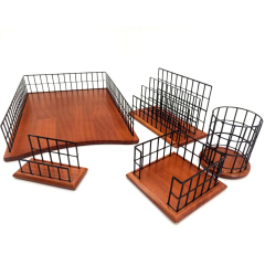 Office Supplies Wooden Base Desktop Accessories 4 Piece Metal Wire Desk Organizer Set
