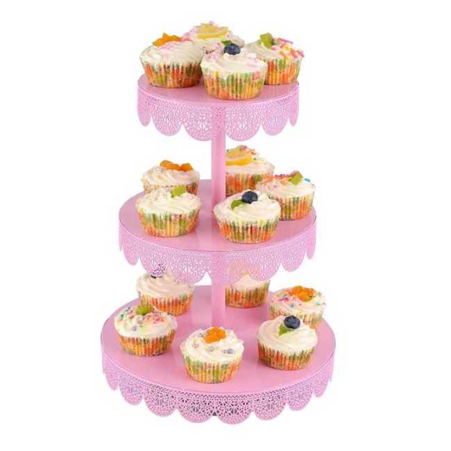 3 Tier Metal Wire Fancy Rotating Wedding Cake Holder Cupcake Stand