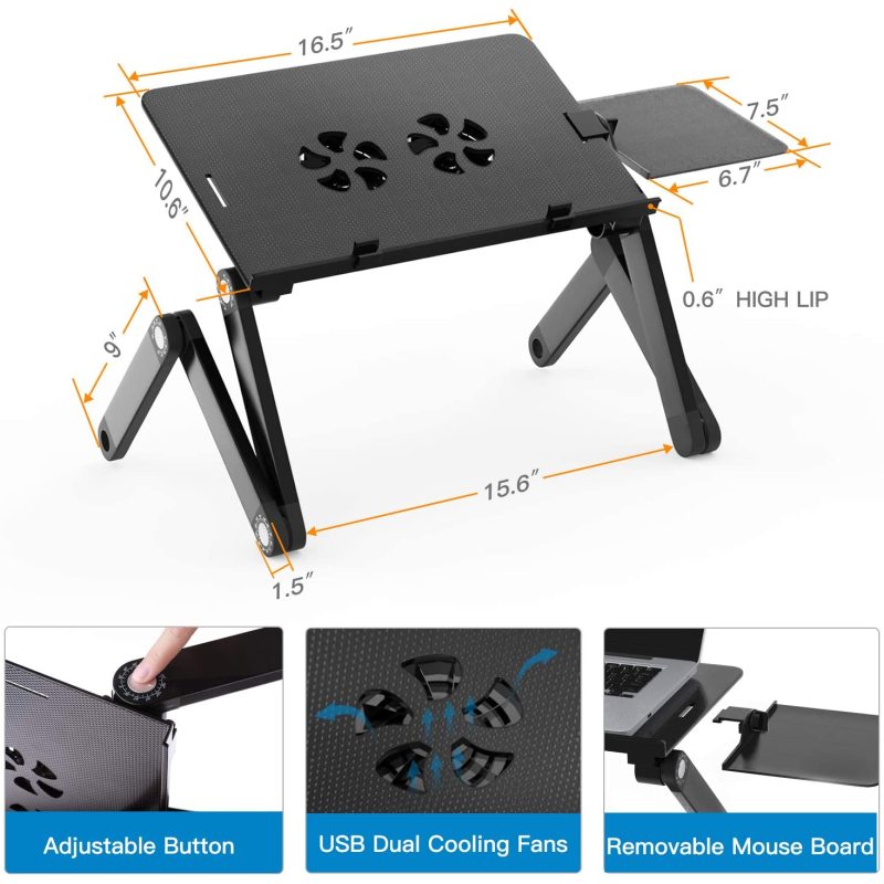 Home and office Ergonomic Portable Laptop stand, Aluminum Laptop Table Desk with USB Cooling Fan and Mouse