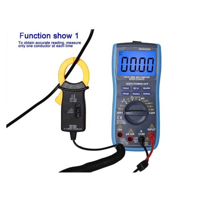 WH5000A LCD Handheld Digital Multimeter for measuring DC voltage AC voltage DC current resistance and temperature