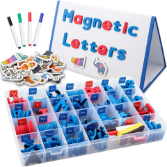 Pizarra blanca de borrador en seco magnética de doble cara plegable para niños pequeños con juego de números y letras del alfabeto magnético