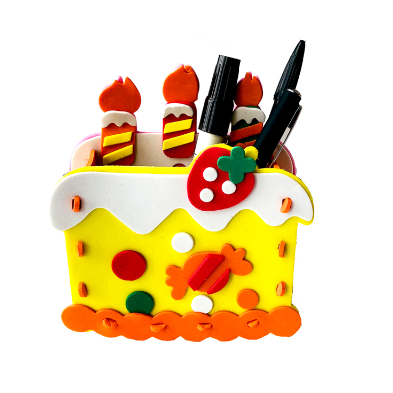 DIY EVA cake shaped pen container and pencil holder for kids
