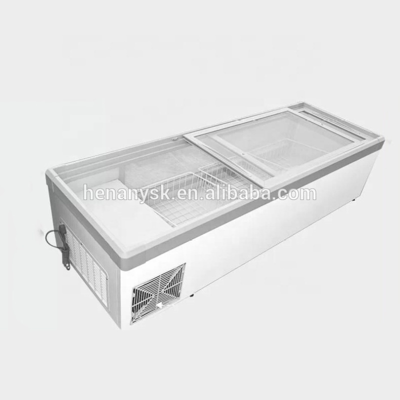 Horizontal Single-Temperature Freezers For Fish Refrigerated Display Cabinets Full Sliding Glass Freezer