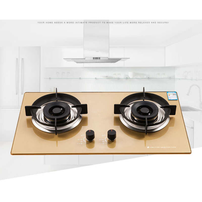 NG/LPG Gold Gas Stove 2 Burners Domestic Stove Surface Embedded Dual-purpose Gas Range Cooker