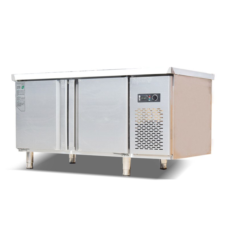 Cold Storage Stainless Steel Fresh-keeping Worktable Kitchen Equipment Refrigeration Milk Tea Shop Double Temperature Cabinet