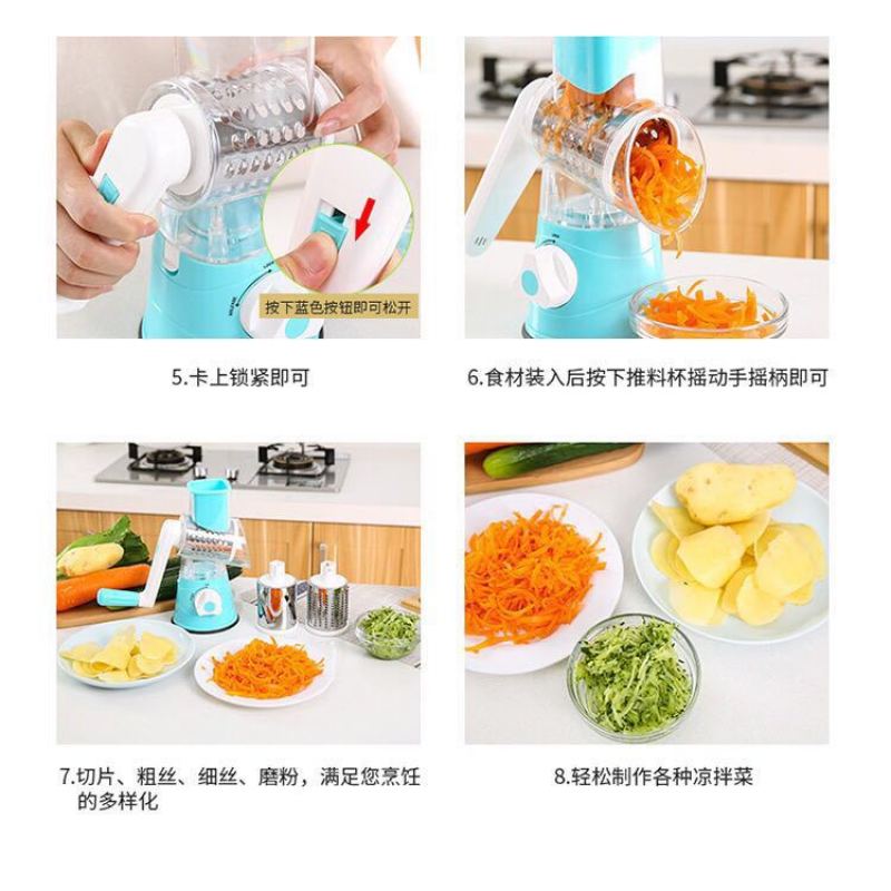 Home Rotary Cheese Grater Shredder 3 Drum Blades Manual Vegetable Slicer Nut Grinder with Strong Suction Base