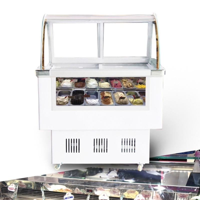 10 pans <-18 Countertop Cream Freezing Gelato Counter IceCream Display Freezer With Stainless Steel Shutters Danfoss Compressor
