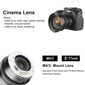 Lente Cine Vloggears 12mm T2.2 para MFT GH5 GH5s BMPCC 4K Zcam E2