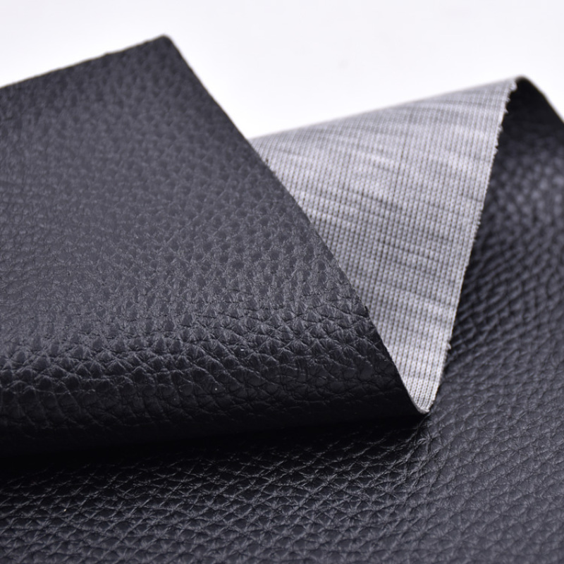Classic PVC Artificial Leather Litchi Embossed Pattern Black Color for Sofa