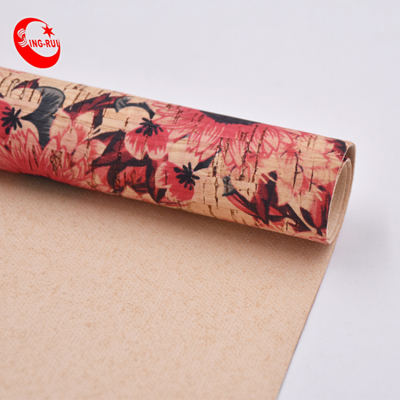 A4 Eco-Friendly Natural Flower Wood  Printed Leather Cork Textile Fabric For Bag Wallet Shoes