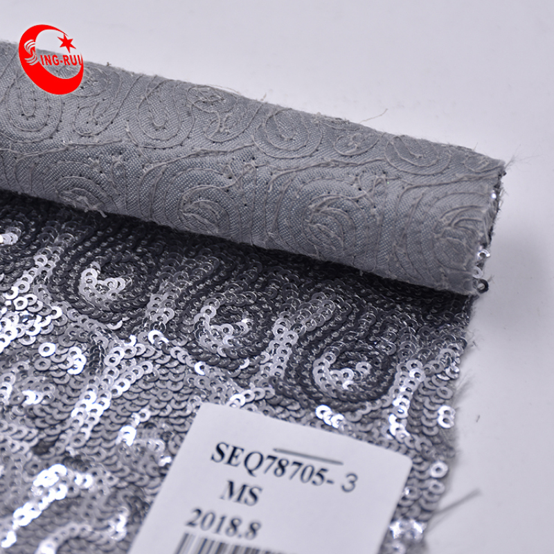 High Quality Double Sided Reversible Embroidery Holographic Silver Black Blue Gradient Mesh Sequin Velvet Fabric For Shoe Bag Dr