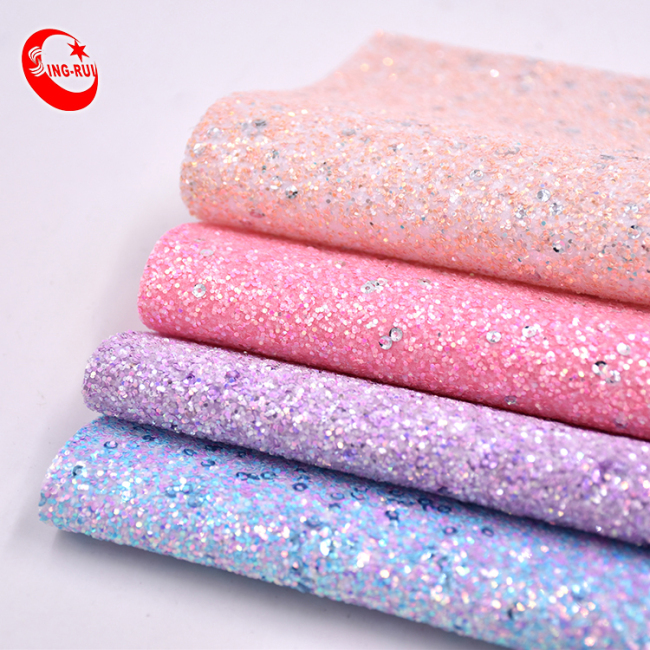 A4 Vinyl Sheet Iridescent Candy Color Chunky Glitter Fabric Solid Sparkly Faux Leather Sheets For Bag Shoes Decoration