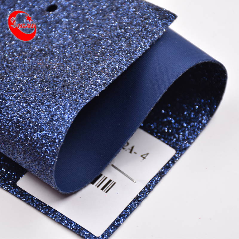 Blue PU Fabric Shiny Chunky Glitter Fabric PU Leather For Shoes