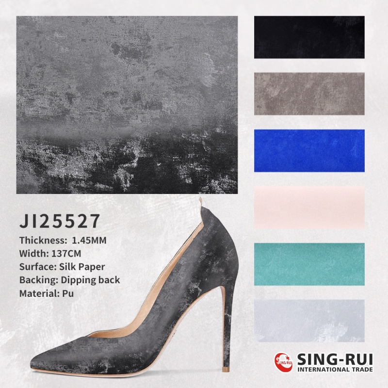 High quality manufacture silk paper pu leather print materials synthetic leather for shoe making