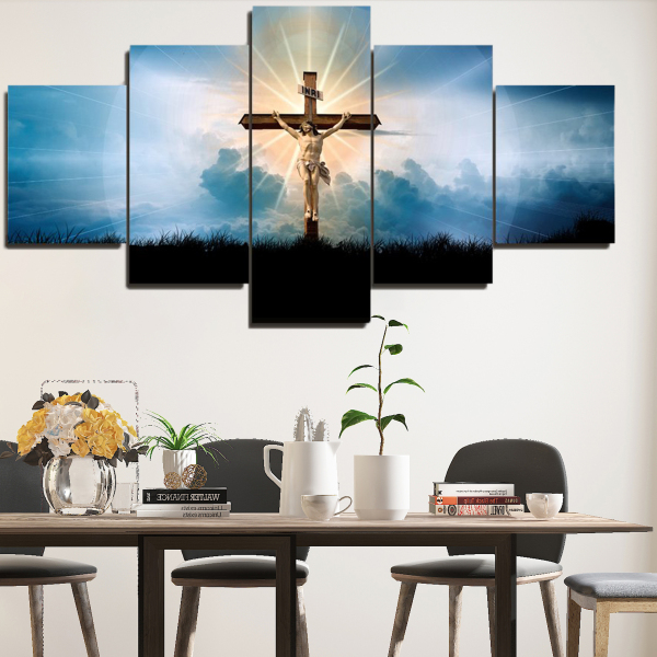 Modern Jesus Christ Blue Background 5 Canvas Wall Art Combination Painting Home Decoration Oil Painting