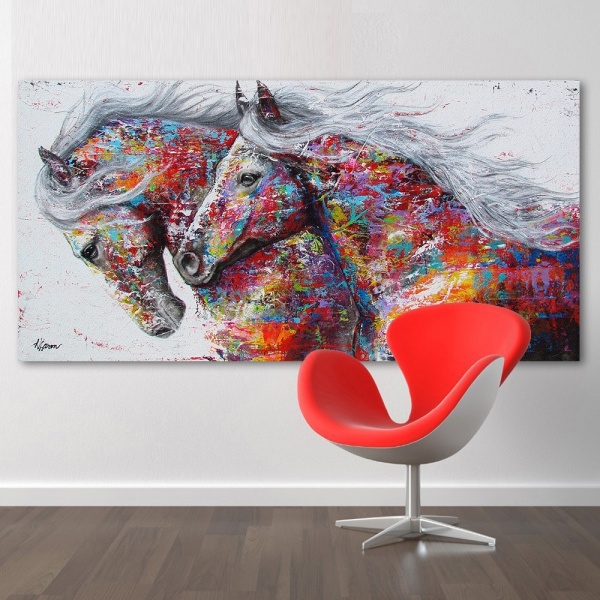 Canvas Painting Two Running Horse Wall Art Painting Canvas Poster Prints Wall Pictures Living Room Home Decor