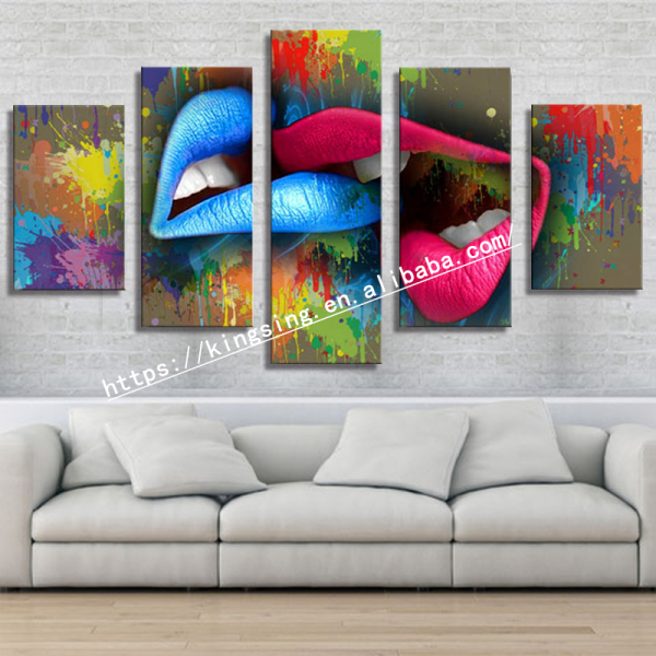 Modern 5 Frameless Canvas Graffiti Lip Wall Printing Art Home Decoration 5 Living Room Pictures