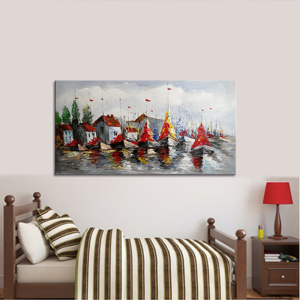 handmade painting  Thick texture Seaside family  for room decoration
