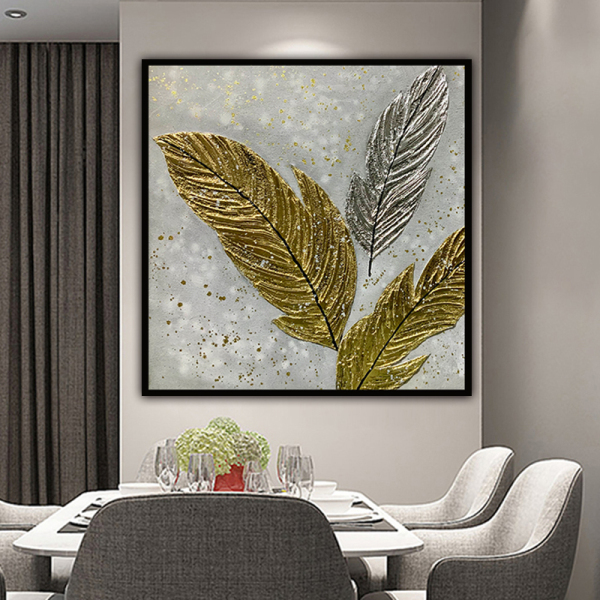 handmade oil painting  Golden feathers Thick texture home decor  Wall Decoration
