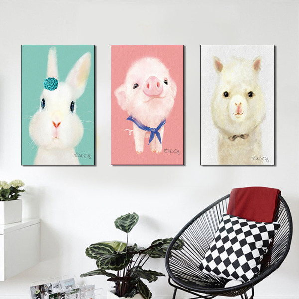 Wholesale Custom Rabbit and Pig Animal Wall Paintings Art on Canvas