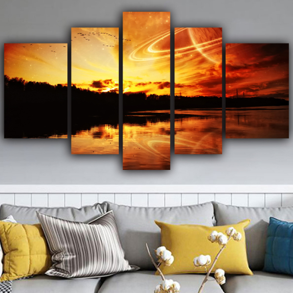 Best selling wholesale sunset landscape theme 5 panel large canvas modern canvas print painting decoration