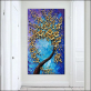 Newest sale golden flowers on blue background theme art paintings print handmade canvas oil painting